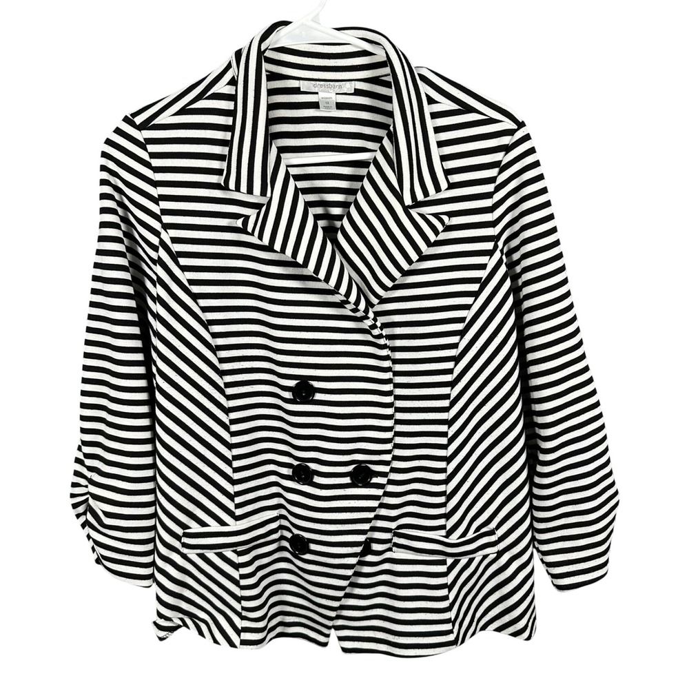 Dressbarn Womens 1X Blazer Jacket Black White Striped Double Breasted